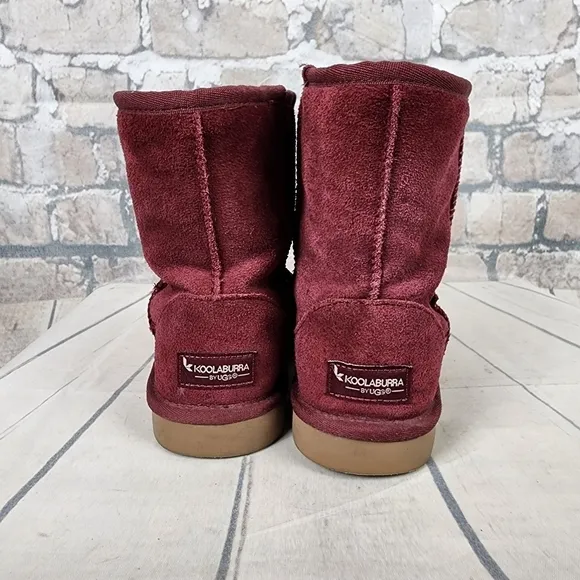 UGG Koolaburra Suede Leather Shearling Fur Lined Winter Boots Cranberry Size 4