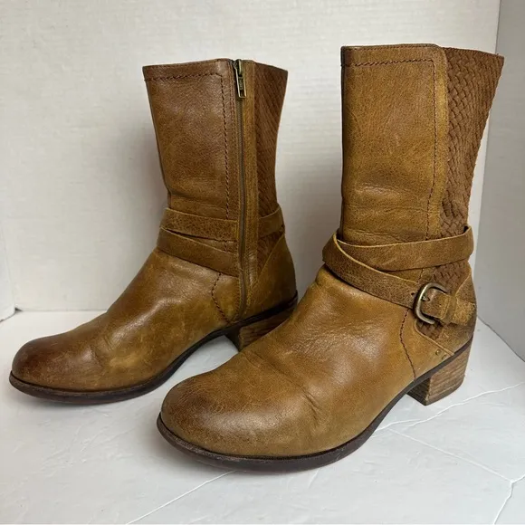 Ugg Lula Mae Mid Calf Leather Harness Boots Brown Tan in Chestnut Womens Size 11