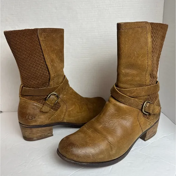 Ugg Lula Mae Mid Calf Leather Harness Boots Brown Tan in Chestnut Womens Size 11
