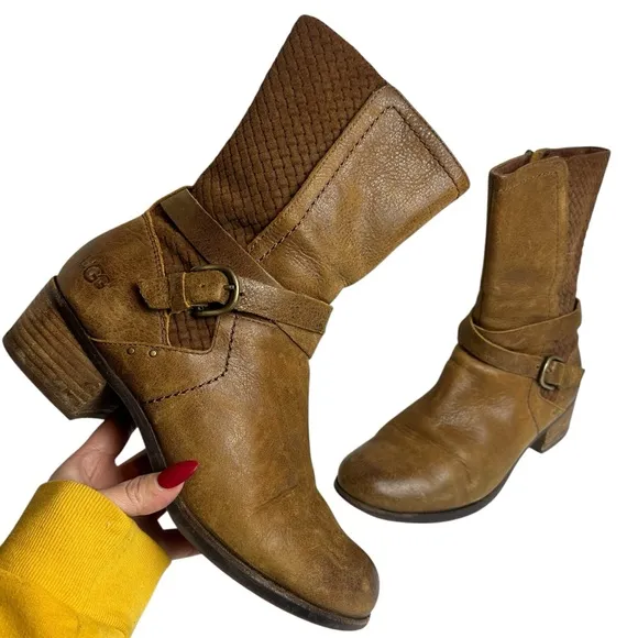 Ugg Lula Mae Mid Calf Leather Harness Boots Brown Tan in Chestnut Womens Size 11