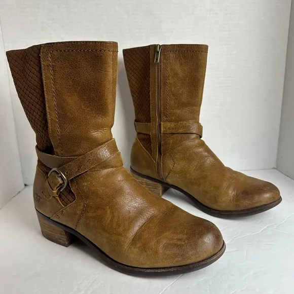 Ugg Lula Mae Mid Calf Leather Harness Boots Brown Tan in Chestnut Womens Size 11