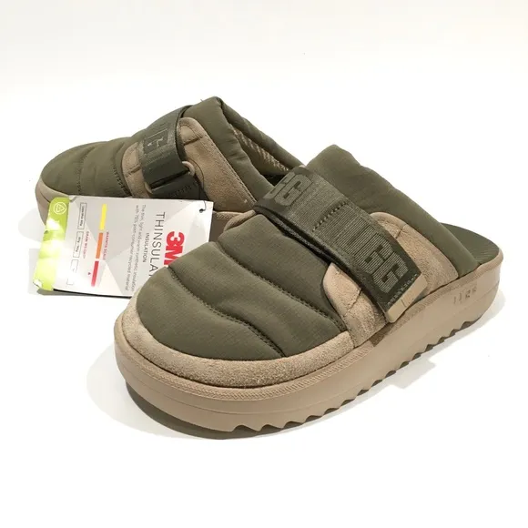 UGG MAXXER STRAP SLIDE -MOSS GREEN NYLON / SUEDE -MEN US 9 -NEW