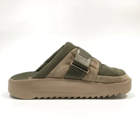 UGG MAXXER STRAP SLIDE -MOSS GREEN NYLON / SUEDE -MEN US 9 -NEW