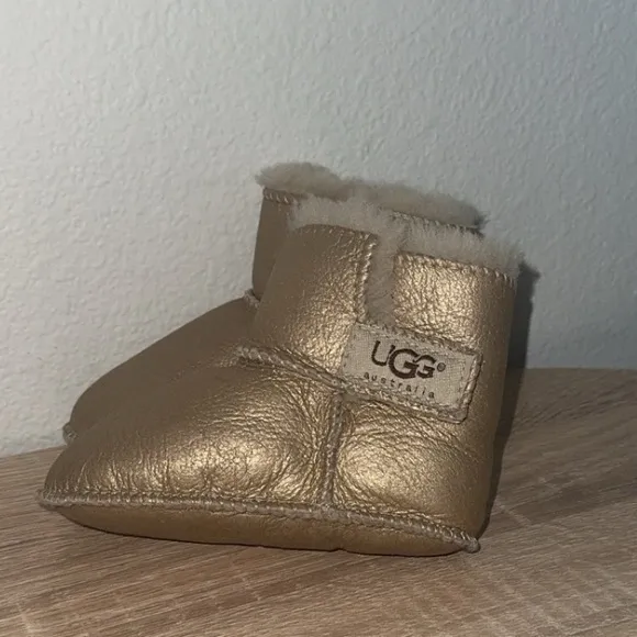 UGG Napa Baby Gold Metallic‎ Sherpa Lined Velcro Boots Booties