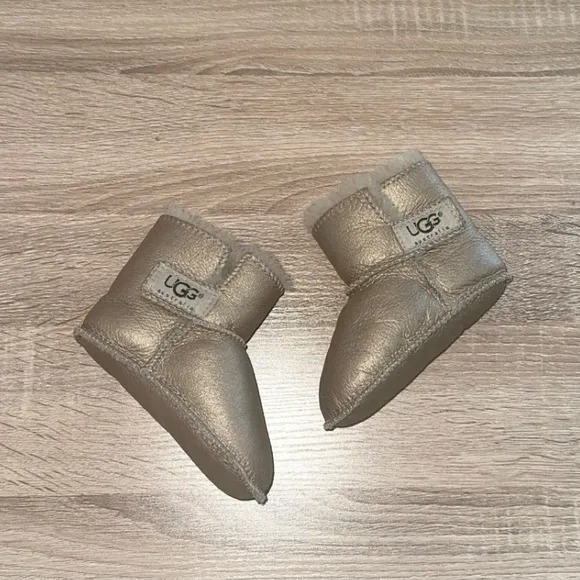 UGG Napa Baby Gold Metallic‎ Sherpa Lined Velcro Boots Booties