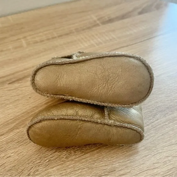 UGG Napa Baby Gold Metallic‎ Sherpa Lined Velcro Boots Booties