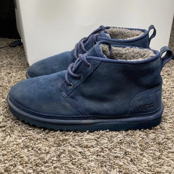 UGG Neumel Blue Suede Monochrome Shearling Fur Lined Chukka Boots Mens Size 10