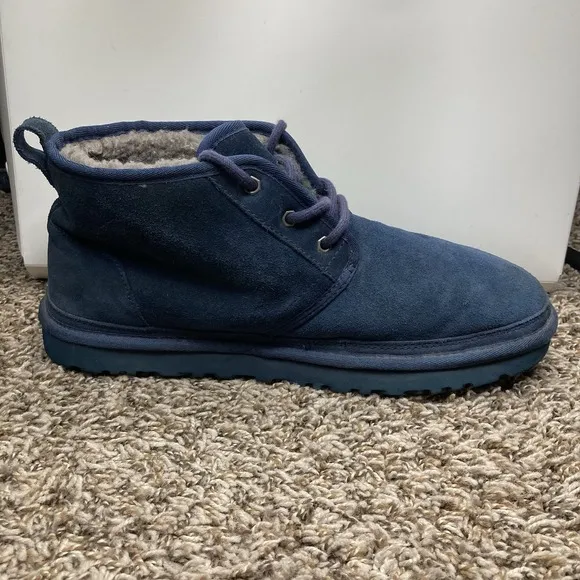 UGG Neumel Blue Suede Monochrome Shearling Fur Lined Chukka Boots Mens Size 10