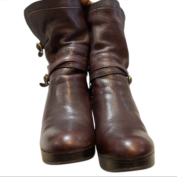 UGG Olivia Brown Leather High Heel Platform ankle Boots 1005645 Women's US 6.5