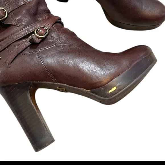 UGG Olivia Brown Leather High Heel Platform ankle Boots 1005645 Women's US 6.5