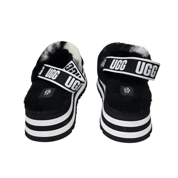 UGG Plush Disco Marble Fluff Wool Blend Retro Slip On Slides Platform Sandals 9