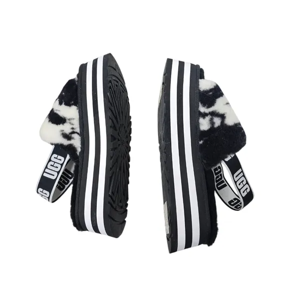 UGG Plush Disco Marble Fluff Wool Blend Retro Slip On Slides Platform Sandals 9