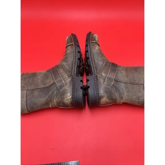 UGG Rockville II Mens 9 Womens 11 Distressed Brown Leather Moto Boots Fur Lined