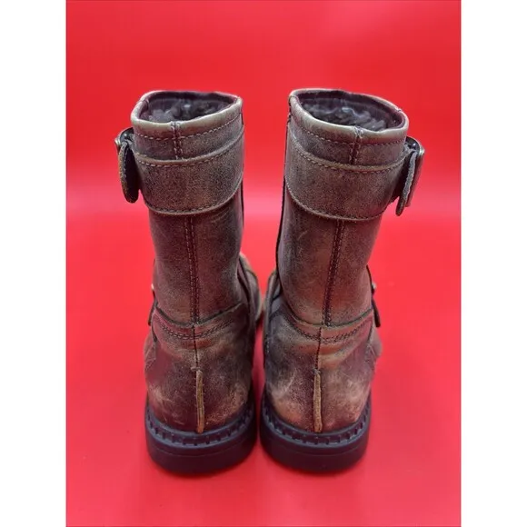 UGG Rockville II Mens 9 Womens 11 Distressed Brown Leather Moto Boots Fur Lined