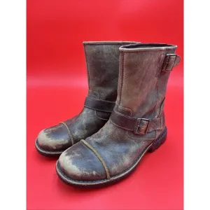UGG Rockville II Mens 9 Womens 11 Distressed Brown Leather Moto Boots Fur Lined