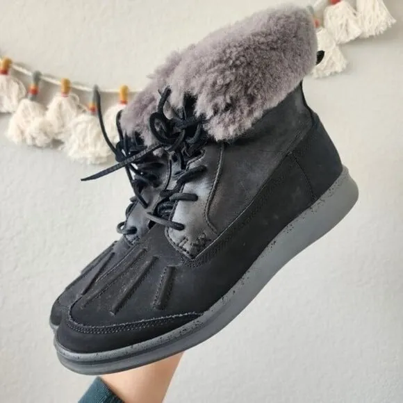 UGG Roseok Black Leather Waterproof Sherpa Treadlite Comfort Boots Outdoor 8 Men