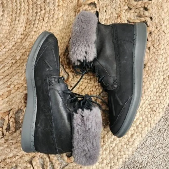 UGG Roseok Black Leather Waterproof Sherpa Treadlite Comfort Boots Outdoor 8 Men