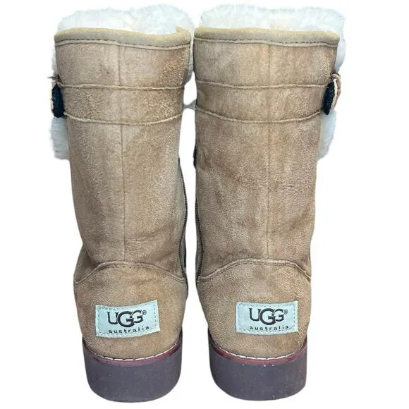 UGG Skylir Chestnut Brown Suede Shearling Lined Boots Zipper Youth Size 4 EU 34