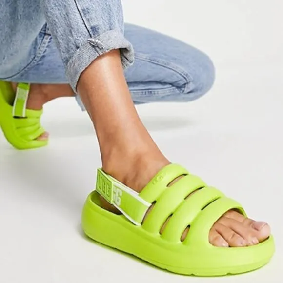 UGG Sport Yeah Sandals Slip-on Slides Lime Green Size Big Kids 5 Women’s 6 NEW