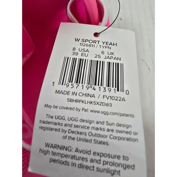 UGG Sport Yeah Sandals Taffy Pink Women's Size 8 New !!  1126811-TYPN