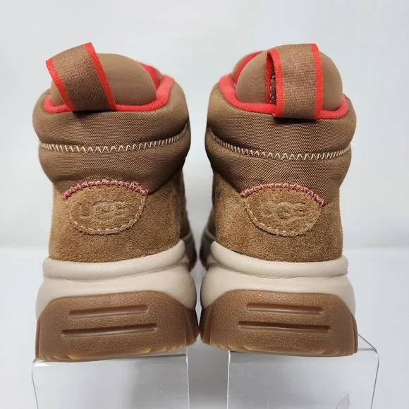 UGG Waterproof Boots Womens 7 Brown Yose Zip Suede Leather Logo Spell Out