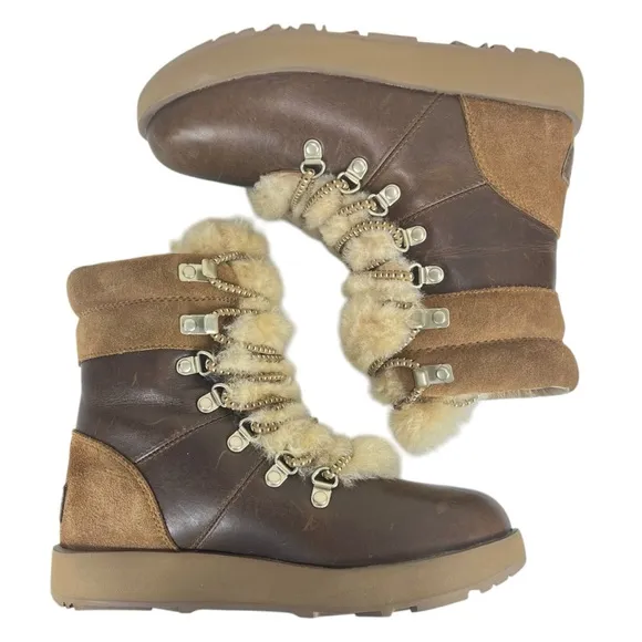 UGG | Women's 5 |‎ Viki Waterproof Chestnut Brown Shearling Lace-Up Boots