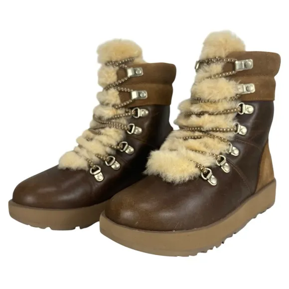 UGG | Women's 5 |‎ Viki Waterproof Chestnut Brown Shearling Lace-Up Boots