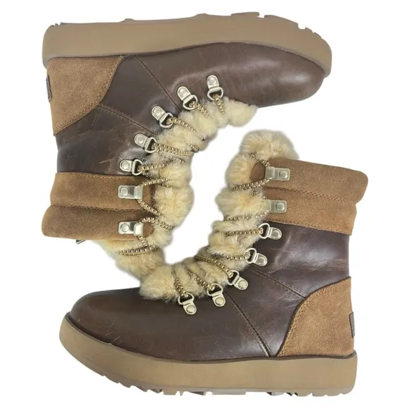 UGG | Women's 5 |‎ Viki Waterproof Chestnut Brown Shearling Lace-Up Boots