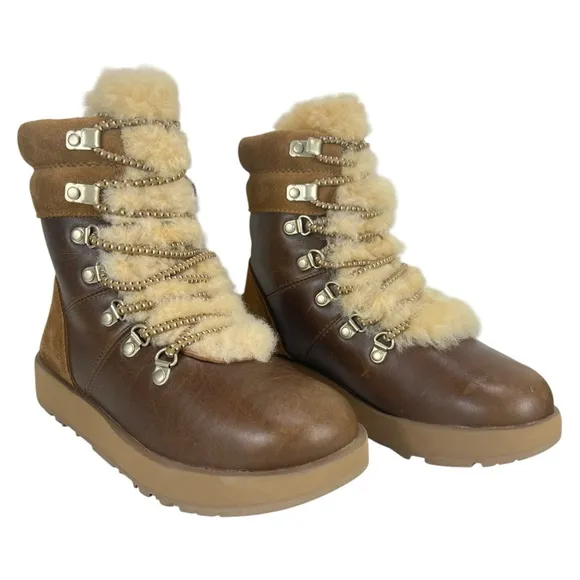 UGG | Women's 5 |‎ Viki Waterproof Chestnut Brown Shearling Lace-Up Boots