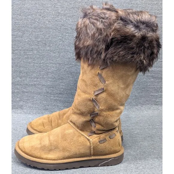 UGG Womens Boots - Chestnut, Rosana, Suede, Faux Fur Cuff, Sheepskin Lined, 7