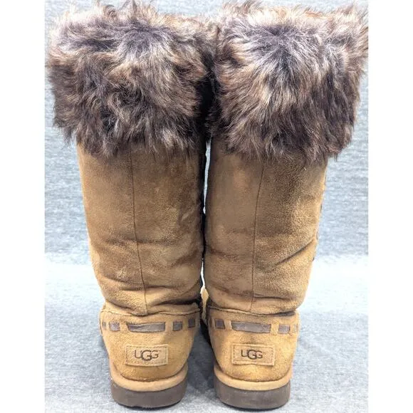 UGG Womens Boots - Chestnut, Rosana, Suede, Faux Fur Cuff, Sheepskin Lined, 7