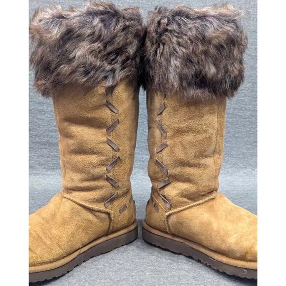 UGG Womens Boots - Chestnut, Rosana, Suede, Faux Fur Cuff, Sheepskin Lined, 7