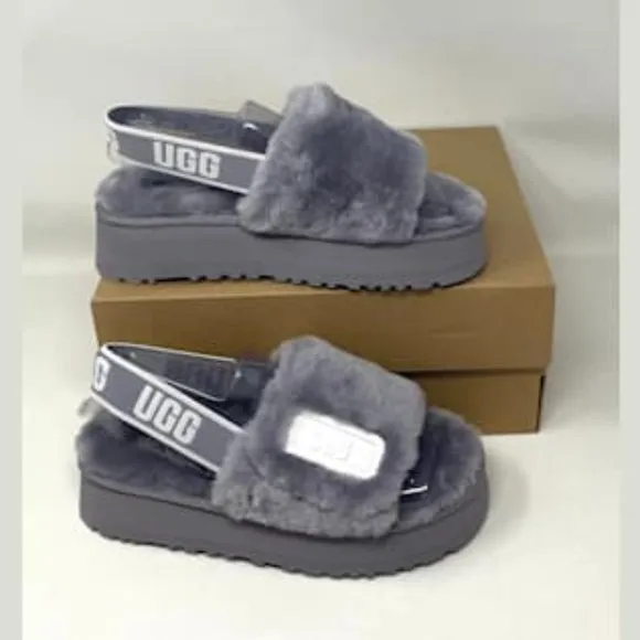 UGG Women's DISCO Slides Gray White Women's Size 1112258 SAMT