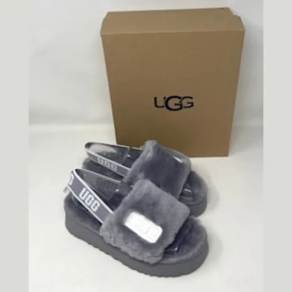UGG Women's DISCO Slides Gray White Women's Size 1112258 SAMT