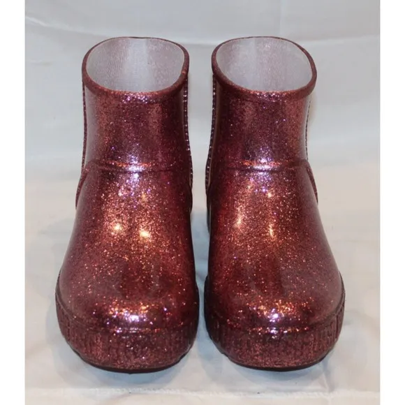 UGG WOMEN'S DRIZLITA WATERPROOF RAIN BOOTS PINK GLITTER YOUTH 5