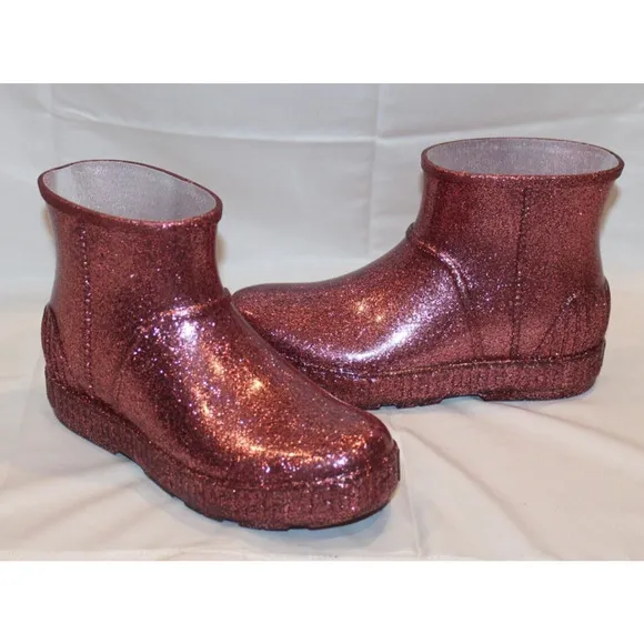 UGG WOMEN'S DRIZLITA WATERPROOF RAIN BOOTS PINK GLITTER YOUTH 5
