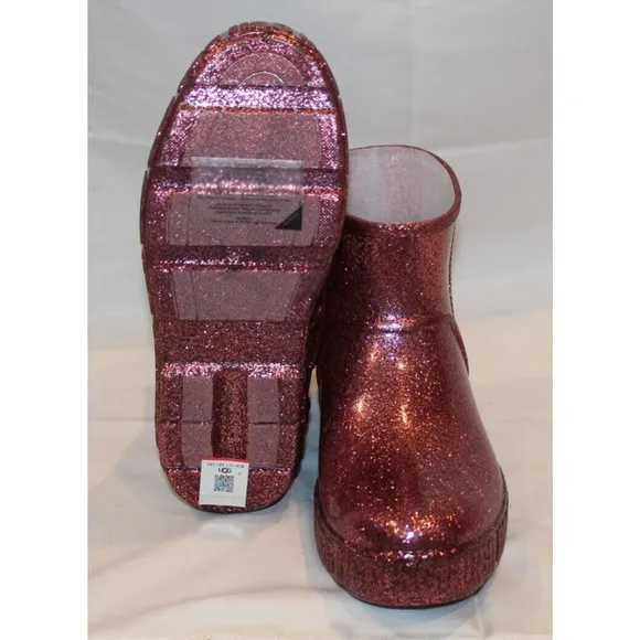 UGG WOMEN'S DRIZLITA WATERPROOF RAIN BOOTS PINK GLITTER YOUTH 5