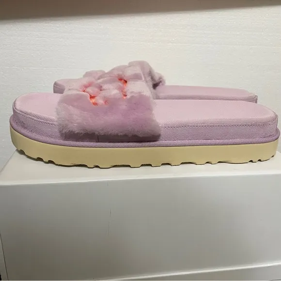 UGG Women's Laton Fur Platform Slippers Slip Pink Purple Lavender Size 11