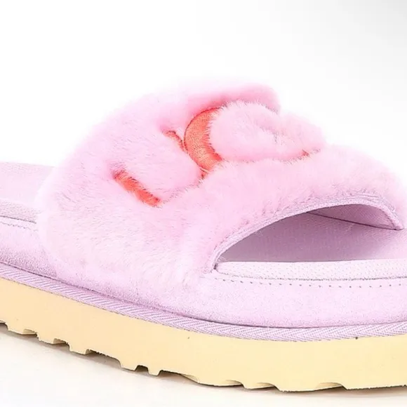 UGG Women's Laton Fur Platform Slippers Slip Pink Purple Lavender Size 11