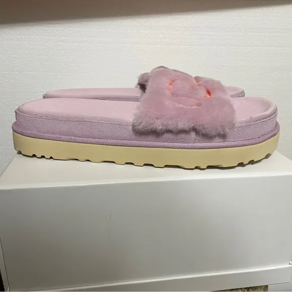 UGG Women's Laton Fur Platform Slippers Slip Pink Purple Lavender Size 11