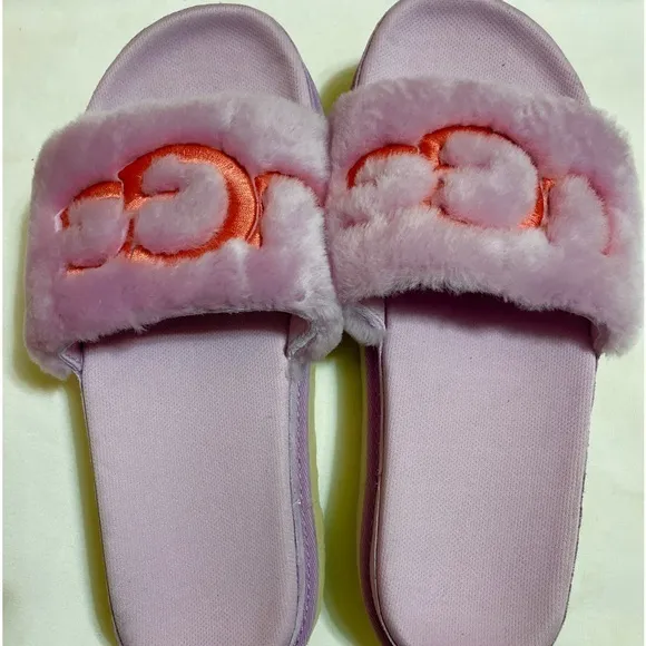 UGG Women's Laton Fur Platform Slippers Slip Pink Purple Lavender Size 11