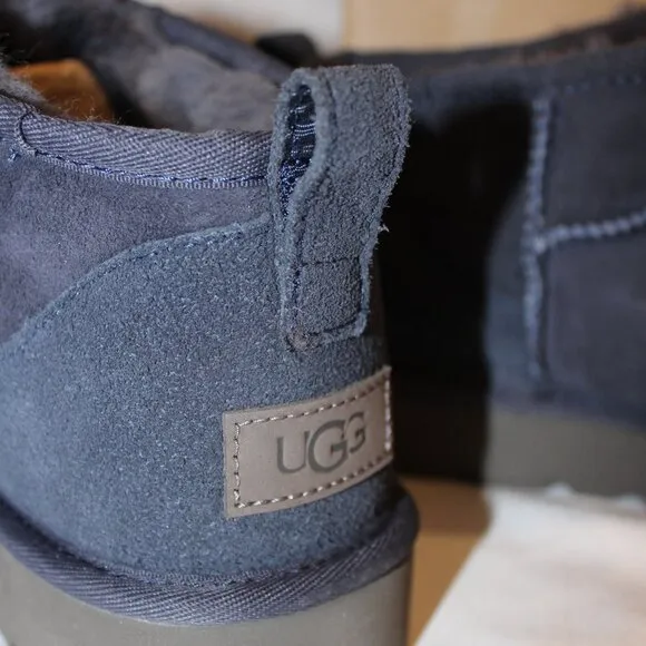 UGG WOMEN'S ULTRA MINI SUEDE SHEARLING LINED ANKLE BOOTS NAVY BLUE SZ 10