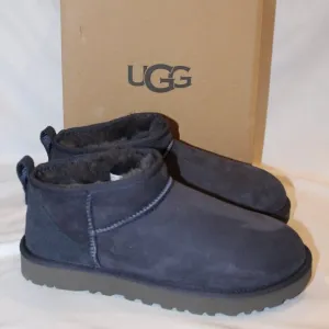 UGG WOMEN'S ULTRA MINI SUEDE SHEARLING LINED ANKLE BOOTS NAVY BLUE SZ 10