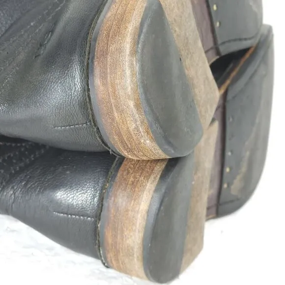UGG Women's Jenna US8 Black Leather Sheepskin Lined Lace Up Strap Biker Boots