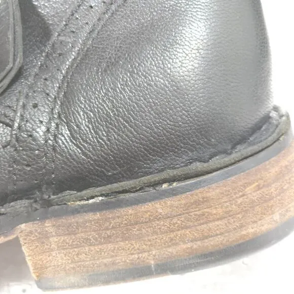 UGG Women's Jenna US8 Black Leather Sheepskin Lined Lace Up Strap Biker Boots