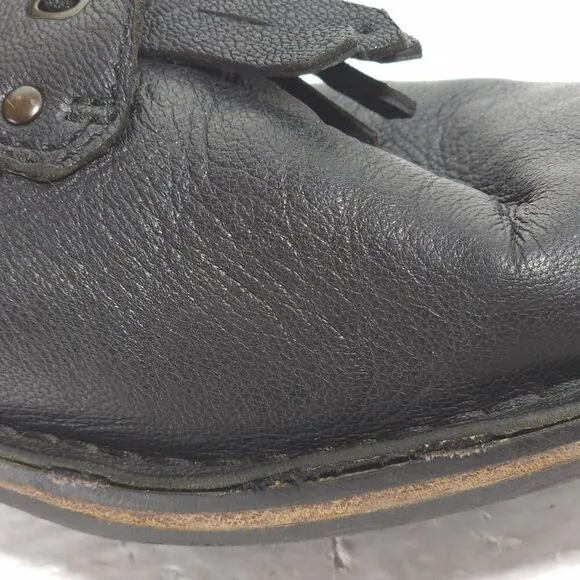 UGG Women's Jenna US8 Black Leather Sheepskin Lined Lace Up Strap Biker Boots