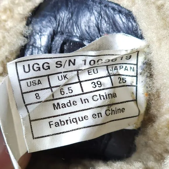 UGG Women's Jenna US8 Black Leather Sheepskin Lined Lace Up Strap Biker Boots