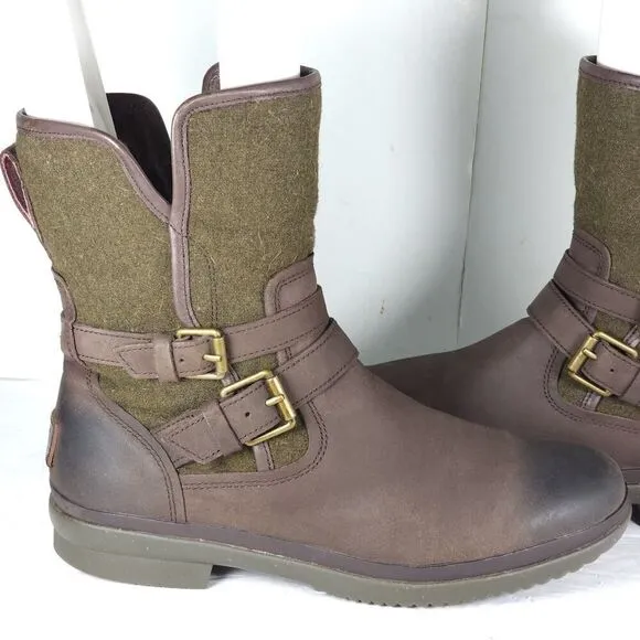 UGG Women's Simmens US8,5? Brown Leather Lined LaceUp Waterproof Wintet Boots