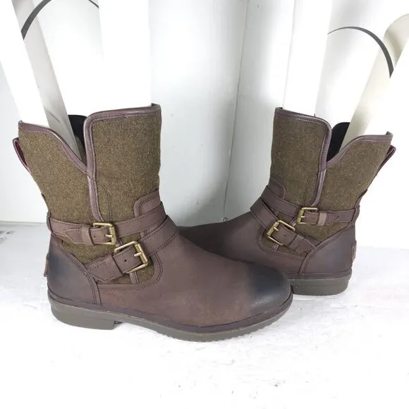 UGG Women's Simmens US8,5? Brown Leather Lined LaceUp Waterproof Wintet Boots