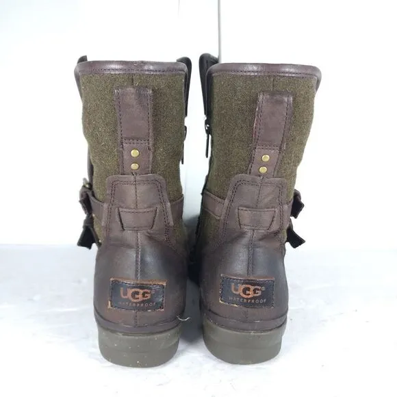 UGG Women's Simmens US8,5? Brown Leather Lined LaceUp Waterproof Wintet Boots
